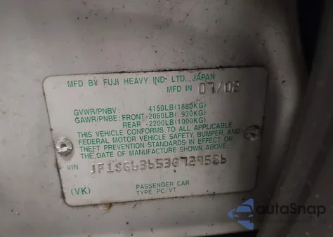 2003 Subaru Forester X z USA, uszkodzony, nr VIN JF1SG63653G729586